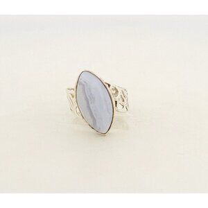 Brand New Sterling Silver 925 Marquise Cut Violet Lace Agate Ring Filigree Band